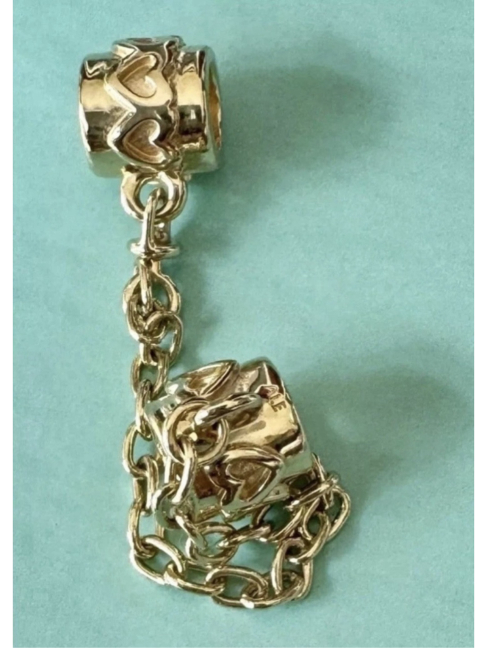 ❗️NEW❗️100% Authentic Pandora Moments 14K Solid Gold Hearts Safety Chain . - Picture 5 of 11